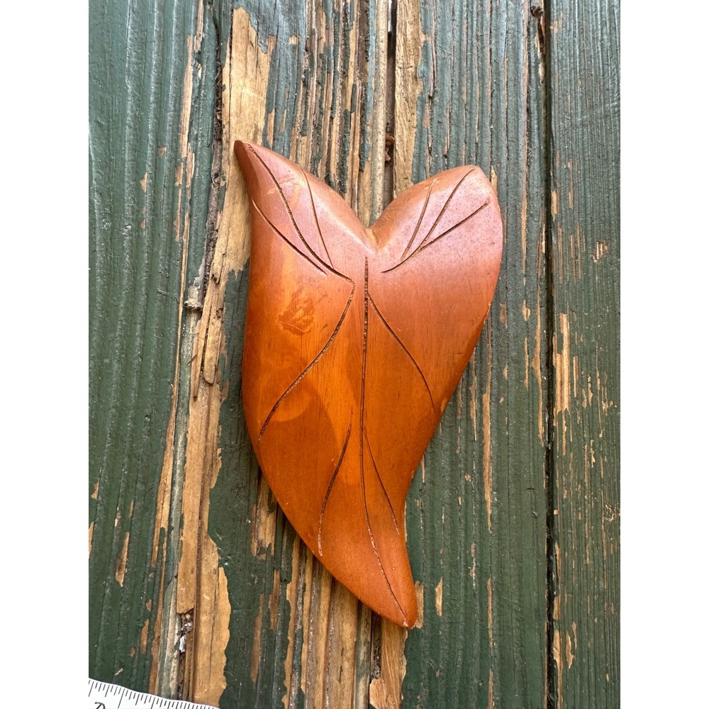 Vintage Hand Carved Wood Leaf Wall Hanging Sculpture Mid Century Modern Decor